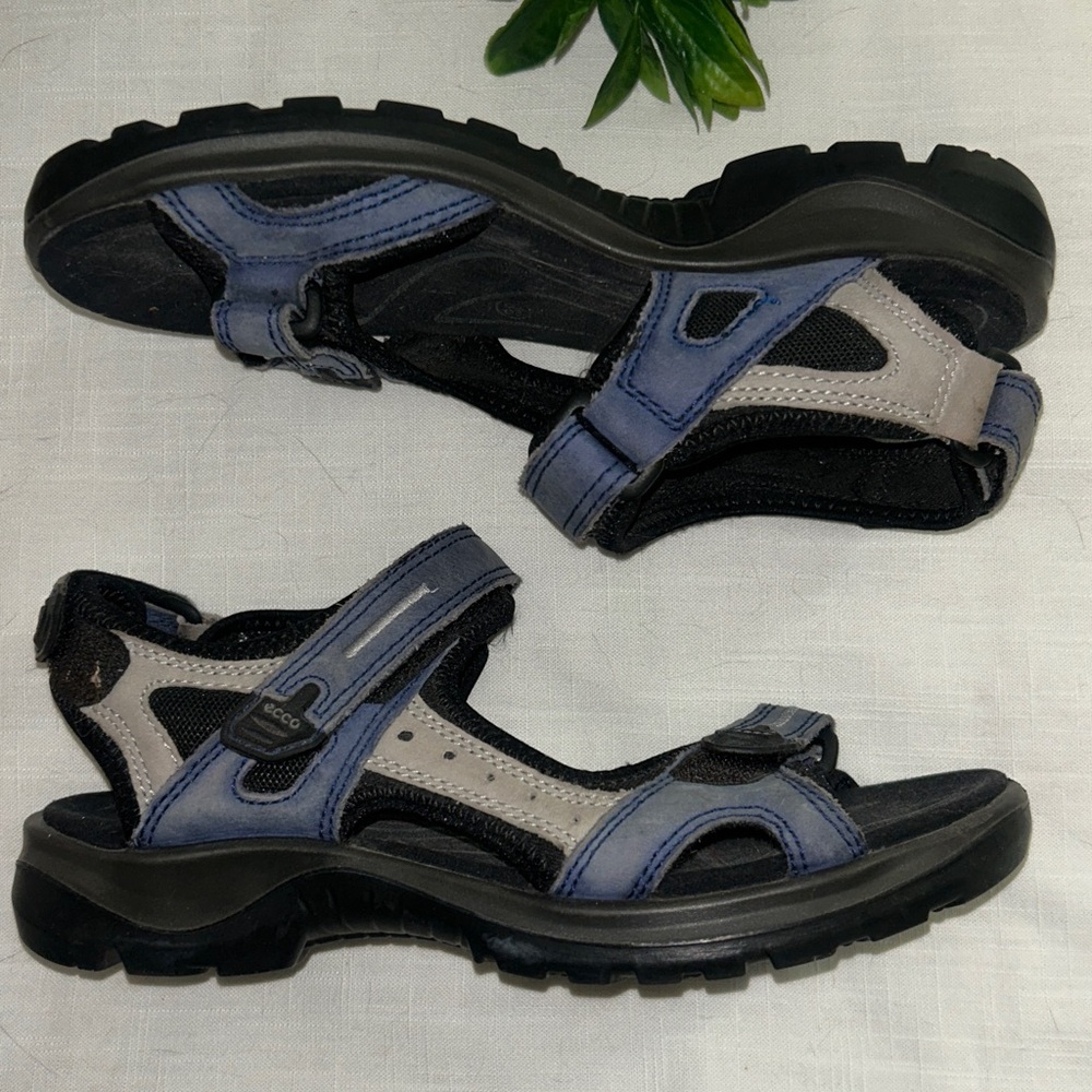 Ecco Black and Blue Adjustable Sandals